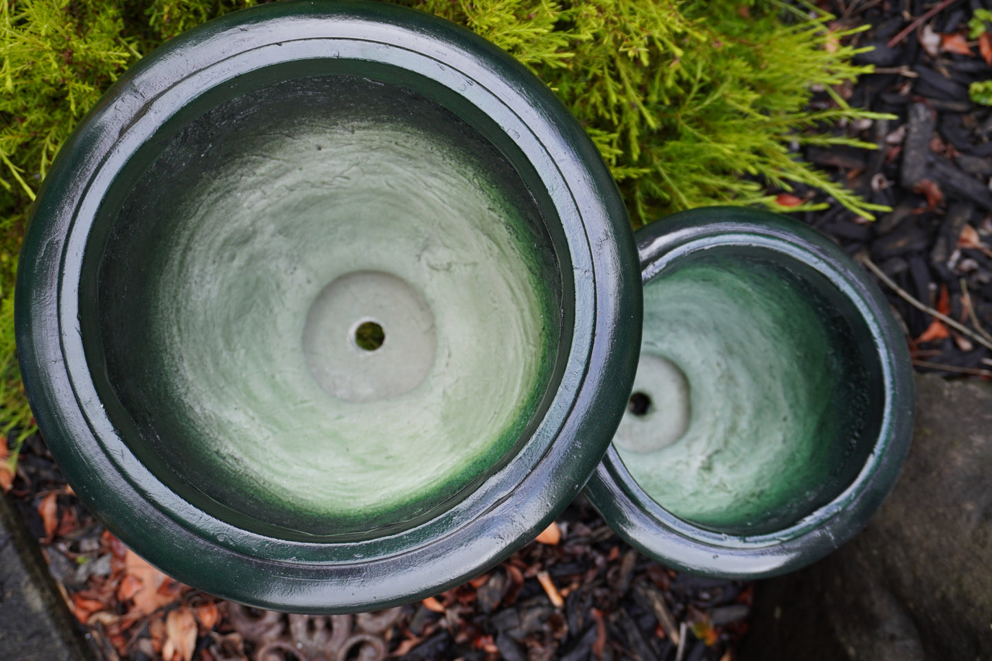 Inside of dark green pots