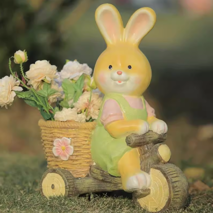 bunny sister riding bike carrying flower