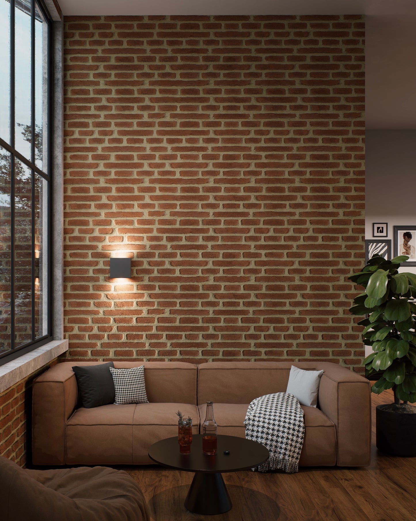 faux brick wall panel used as a feature wall in interior
