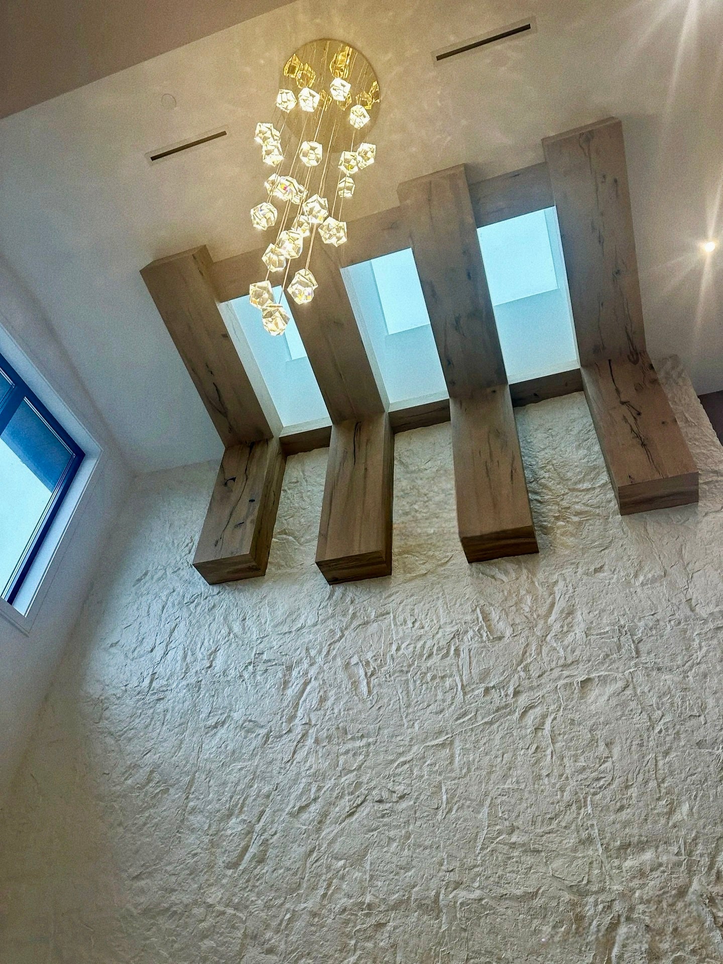 White structured rock panel for residential space